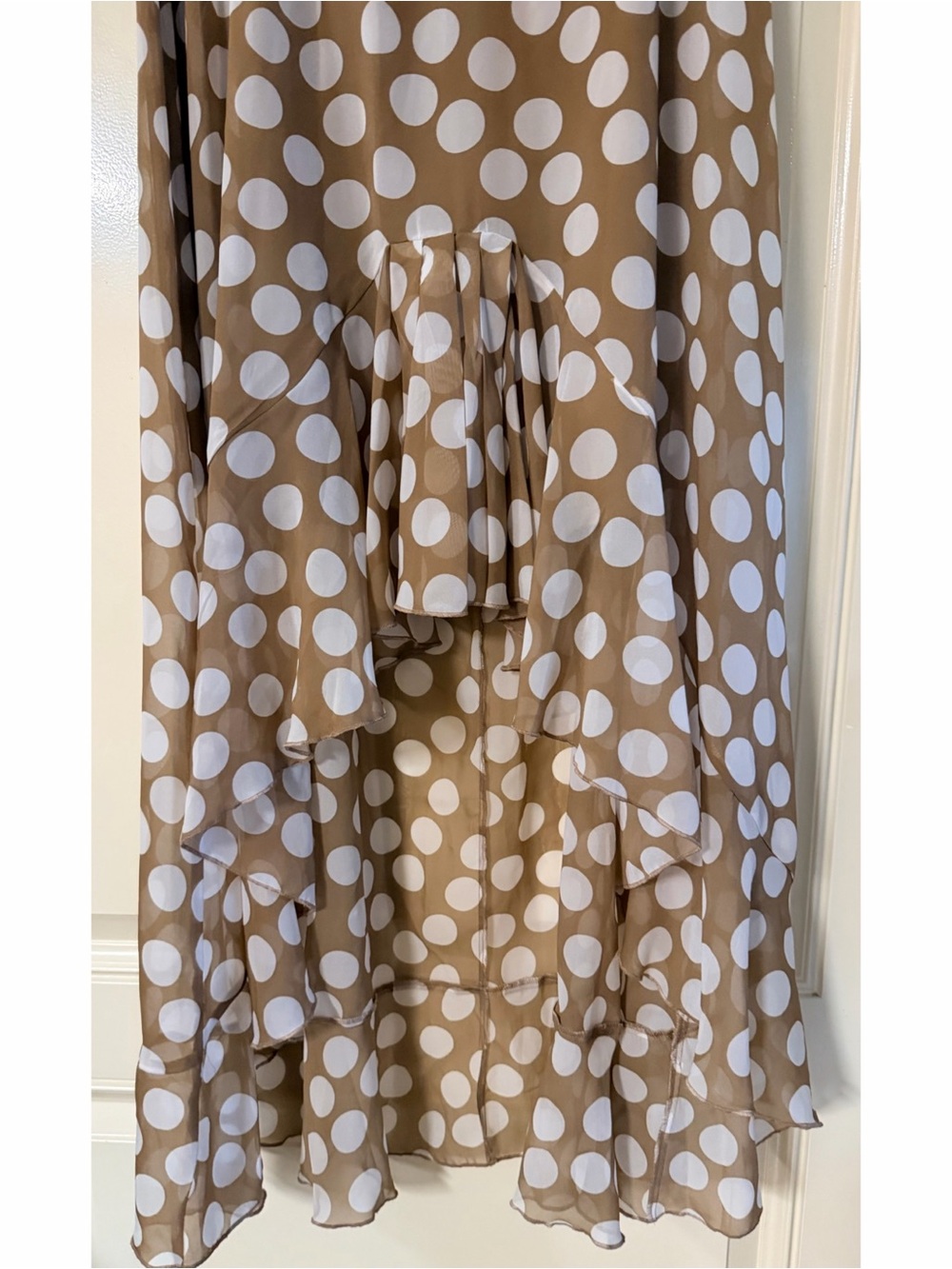 New York & Company Beige and White Polka Dot High-Low Dress - Picture 2 of 6